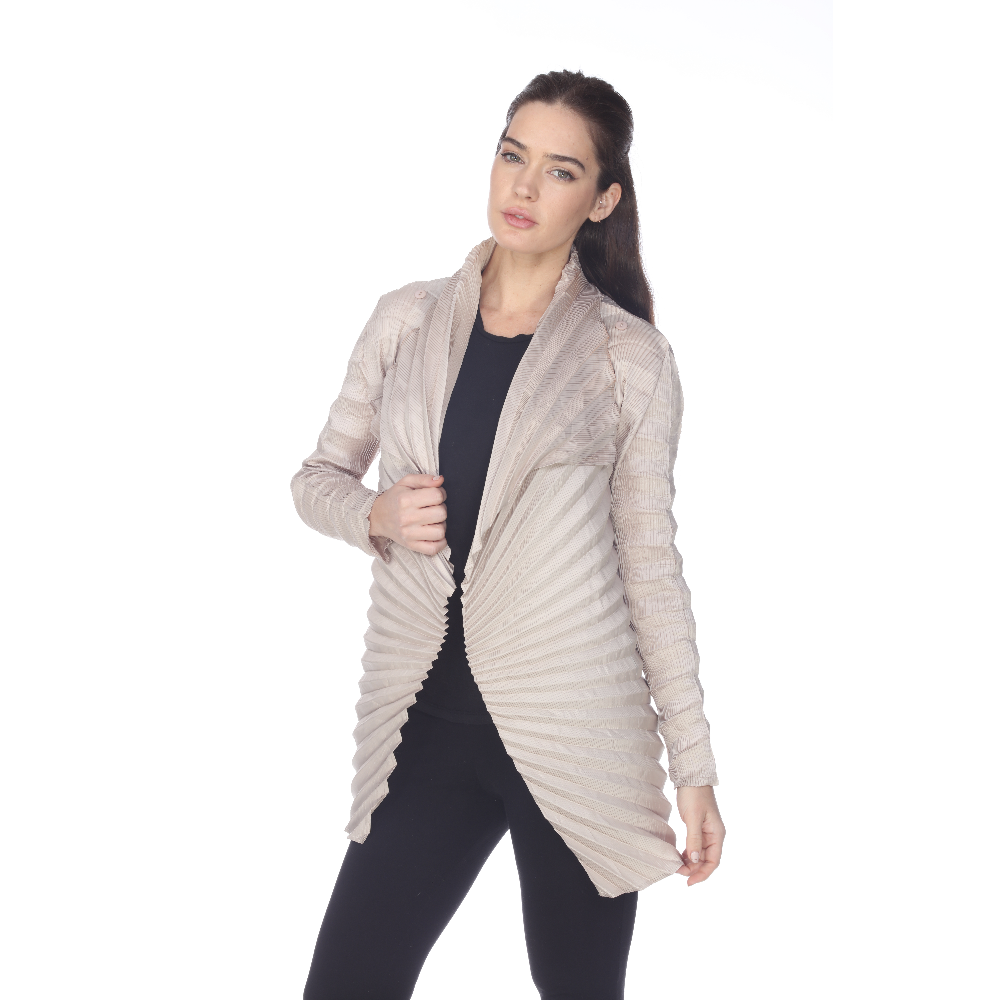Grey Pleated Statement Jacket – Elegant Women's Business & Office Blazer