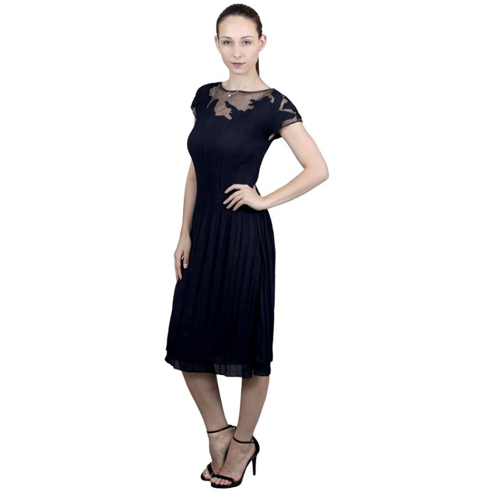Cap Sleeve Illusion Dress - DR758 Black