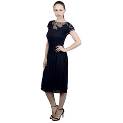 Cap Sleeve Illusion Dress - DR758 Black